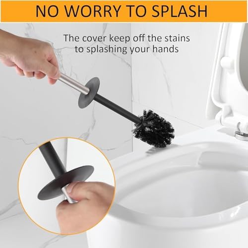 BGL Toilet Brush and Holder Set Brushed Nickel Aluminium Freestanding Toilet Bowl Cleaner Brush and Holder for Bathroom Storage and Organization, Square Design Sturdy and Space Saving