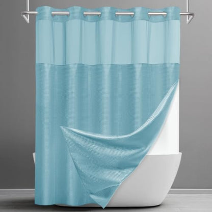 SORTTO No Hook Waffle Shower Curtain with Snap in Liner Set, 71x74, Cyan