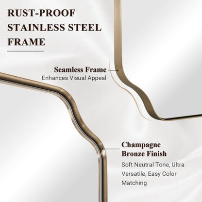 ANDY STAR 36"x48" Champagne Bronze Scalloped Mirror for Bathroom Sink