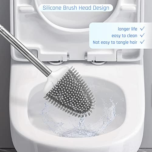 Sellemer Silicone Toilet Brush, Ventilation Slots Base Holder 1 Pack, White