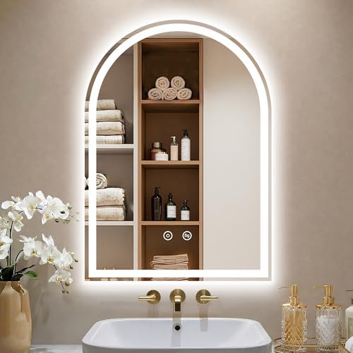Arched LED Lighted Bathroom Mirror with Lights 20"x28"Smart Anti-Fog