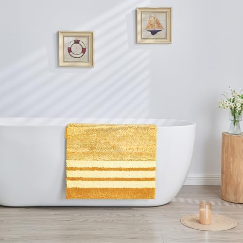 CozeCube Harvest Gold Striped 24"x16" Non Slip Washable Bath Mat