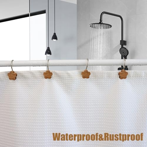 Shower Curtain Hooks, Wood Decorative Shower Curtain Rings, Modern Round Log Shower Curtain Hangers, 12PCS Shower Hooks for Shower Curtain Rod, Bedroom, Living Room (Star-Black)