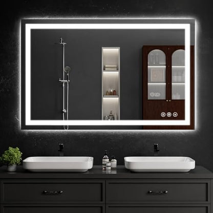 36"x55" LED Bathroom Mirror with Lights, Dimmable，Anti-Fog，Bathroom Vanity Mirror for Wall, Backlit + Front Lit, Memory Function, Shatter-Proof，Tempered Glass