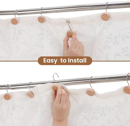 Wood Shower Curtain Hooks Rust Proof, Boho Shower Curtain Hooks Decorative, 24 Pack Shower Hooks for Shower Curtain, Shower Curtain Hangers Hooks (Wood,24)
