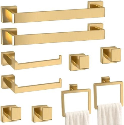 10-Pieces Gold Bathroom Accessories Set, 16 Inch Towel Bar Set