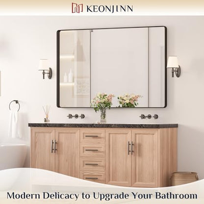 Keonjinn 55 x 36 Inch Black Bathroom Mirror, Tempered Glass Vanity Mirror