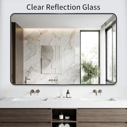 Bathroom Mirror 40"x50" Matte Black Rectangle Bathroom Wall Mirror for Over Sink, Modern Large Vanity Mirror, HD Tempered Glass, Anti-Rust Aluminum Alloy Frame, for Living Room, Bedroom, Entryway