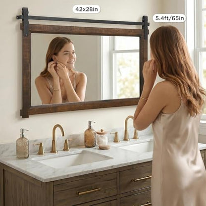 Besdomus Farmhouse Bathroom Vanity Mirror: 42"x28" Brown Rustic Barn Door