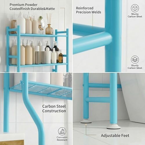 GloTika 3-Tier Over Toilet Storage, Anti-Tilt, 64" H, Blue