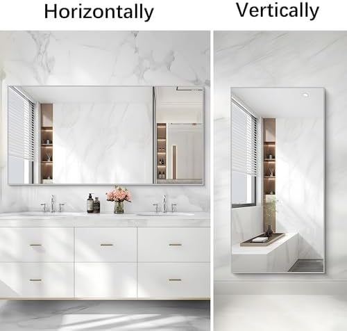 COFENY Silver Bathroom Mirror for Wall, 30x60 Inch Rectangle Mirrors with Metal Frame, Modern Vanity Large Wall Mirror for Bathroom Living Room, Entryway Hangs Horizontal or Vertical