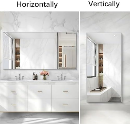 COFENY Silver Bathroom Mirror for Wall, 30x60 Inch Rectangle Mirrors with Metal Frame, Modern Vanity Large Wall Mirror for Bathroom Living Room, Entryway Hangs Horizontal or Vertical