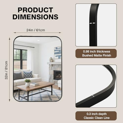 24"x32" Bathroom Mirrors for Over Sink, Matte Black Rectangle Vanity Mirror