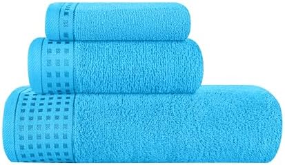 GLAMBURG Ultra Soft 3 Pack Cotton Towel Set, Contains a Bath Towel 28x55 inch, a Hand Towel 16x24 inch & a Wash Coth 12x12 inch, Ideal Everyday use, Compact & Lightweight - Turquoise Blue