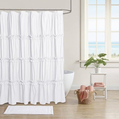 Farmhouse Ruffle Shower Curtain, White, 72 x 72 in