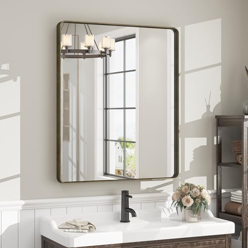 28x32 Inch Brushed Metal Bronze Bathroom Mirror