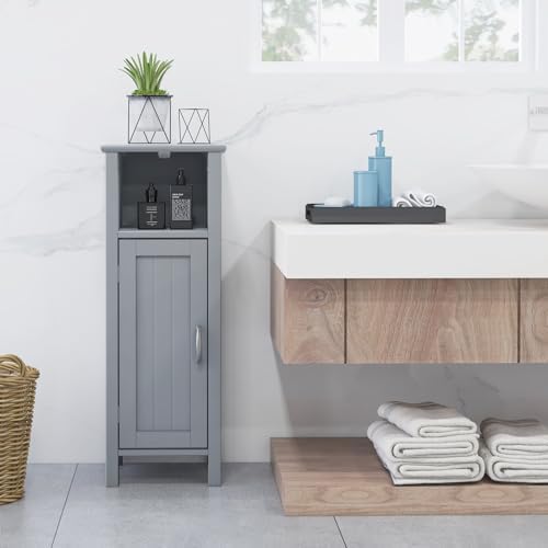 Giantex Narrow Bathroom Storage Cabinet with Open Compartment (Grey)