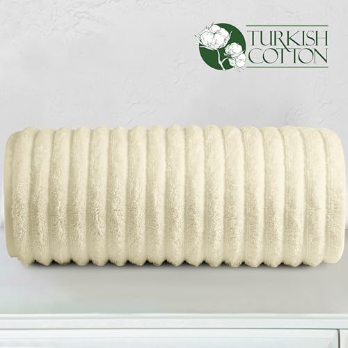 Elegant Comfort 100% Turkish Cotton Corduroy Ribbed Luxury Jumbo Bath Towel Ultra Soft - 35 x 70 Inch - Luxury Spa Premium Hotel Quality Highly Absorbent and Quick Dry Large Bath Towel, Ivory