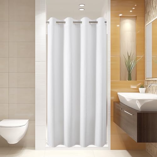 eachope No Hook Waffle Shower Curtain, No Liner Needed, 54x80 Inch, White