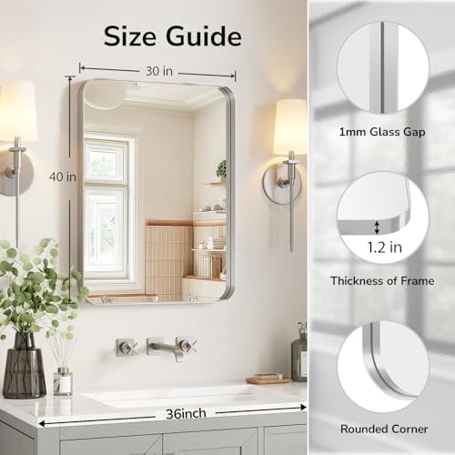 USHOWER Brushed Nickel Bathroom Mirror 30"x40"