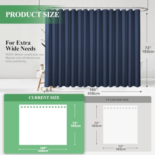 Dynamene Extra Wide Waffle Shower Curtain 256 GSM Fabric 180x72 Navy Blue