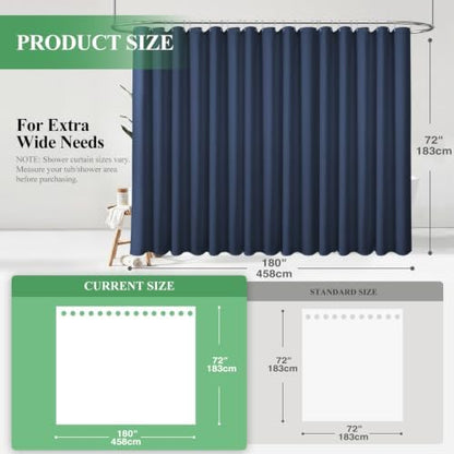 Dynamene Extra Wide Waffle Shower Curtain 256 GSM Fabric 180x72 Navy Blue
