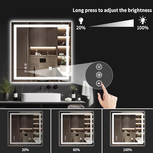 36"x36" LED Bathroom Mirror with Lights, Dimmable, Anti-Fog, Lighted Bathroom Vanity Mirror for Wall, Backlit + Front Lit, Memory Function, Shatter-Proof, Tempered Glass