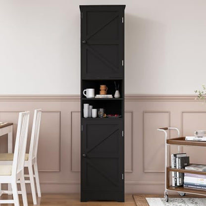 Viaozutis Tall Bathroom Storage Cabinet, Slim Freestanding Cabinet with Adjustable Shelves, Vertical Storage Organizer for Small Bathrooms, Toilet Paper & Daily Essentials Storage Black