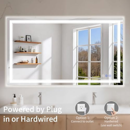 30"x55" LED Bathroom Mirror with Lights, Anti-Fog, Backlit + Front Lit, Dimmable, Led Vanity Mirror for Wall, Lighted Bathroom Mirror, 3 Colors, Shatter-Proof Tempered Glass
