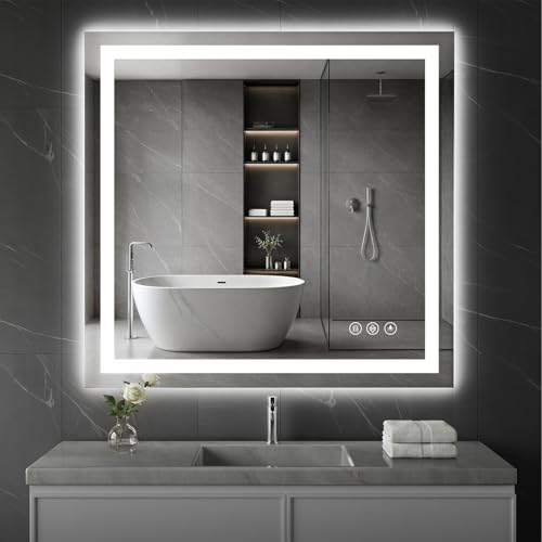 Koonmi 40x36 LED Bathroom Mirror, Shatterproof Mirror with Light
