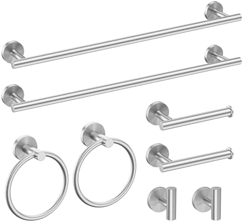 USHOWER 8PCS Brushed Nickel Bathroom Hardware Set, 24-Inch Towel Bar Set