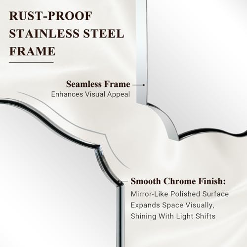 ANDY STAR Chrome Bathroom Mirror, 28x36 Inch Bathroom Mirror for Over Sink, Scalloped Mirror with Rust-Proof Stainless Steel Thin Frame, Sophisticated Curved Design for Home Remodel