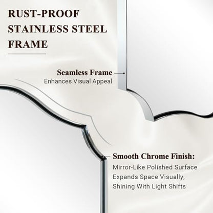 ANDY STAR 22"x30" Chrome Bathroom Mirror, Scalloped Wall Mirror