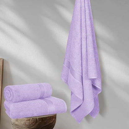 Belizzi Home Cotton 2 Pack Oversized Bath Towel Set 28x55 inches, Large Bath Towels, Ultra Absorbant Compact Quickdry & Lightweight Towel, Ideal for Gym Travel Camp Pool - Dark Purple