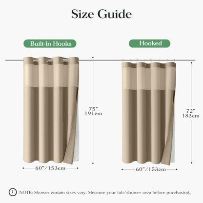 Dynamene Beige Hook Free Waffle Shower Curtain & Snap-in Fabric Liner,60x75
