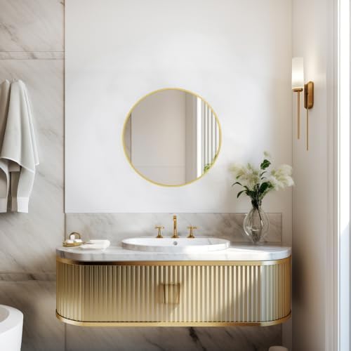 Sunniry Small Round Mirror, 16 inch Gold Circle Mirror, Brushed Metal Frame