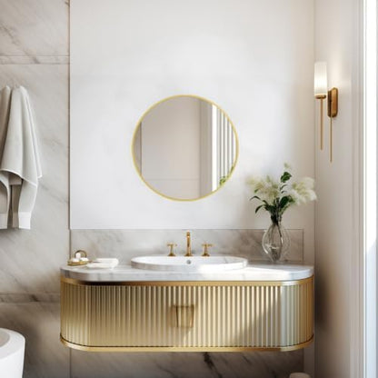 Sunniry Small Round Mirror, 16 inch Gold Circle Mirror, Brushed Metal Frame