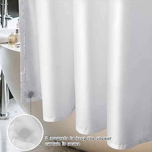 Titanker Fabric Shower Curtain Liner Washable, 72 x 78 Inches, White Shower Liner Fabric with 2 Magnets, Polyester Long Bathroom Shower Curtain Liner Waterproof Soft Lightweight, White