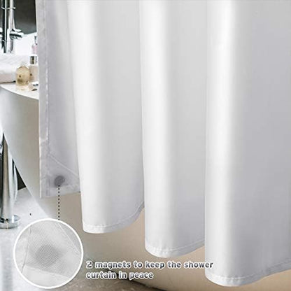 Titanker Fabric Shower Curtain Liner Washable, 72 x 78 Inches, White Shower Liner Fabric with 2 Magnets, Polyester Long Bathroom Shower Curtain Liner Waterproof Soft Lightweight, White