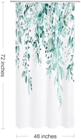 Gibelle Teal Eucalyptus Shower Curtain, Watercolor Floral Print, 48x72