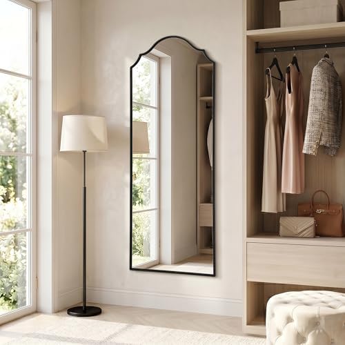 Besdomus Scalloped Full Length Mirror: 21"x56" Black Arched Floor Mirror