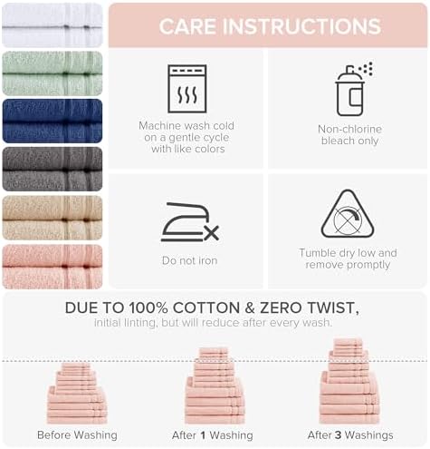 Comfort Spaces 12 Pc Towel Set, 100% Cotton Zero Twist, Blush