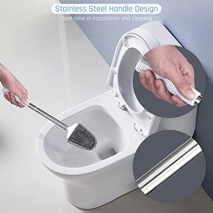Sellemer Silicone Toilet Brush, Ventilation Slots Base Holder 3 Pack, White