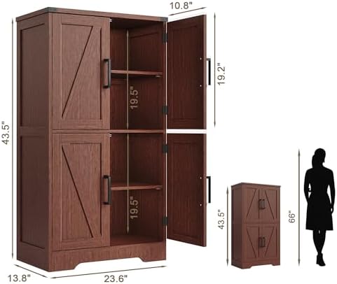 Treocho Farmhouse Bathroom Floor Cabinet with Adjustable Shelves