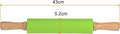 HARFINGTON Silicone Rolling Pins for Baking 17 Inch Wooden Handle Non Stick Rolling Pin Small Roller Playdough Rolling Pins for Dough Pizza Pastry Fondant Kitchen, Green