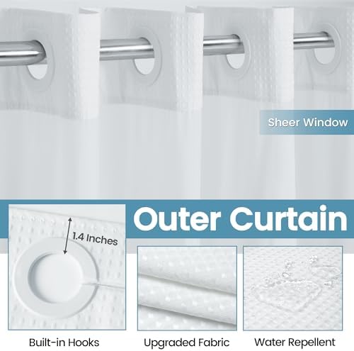 EUTXL Heavyweight No Hook Shower Curtain with Liner, White, 36x74