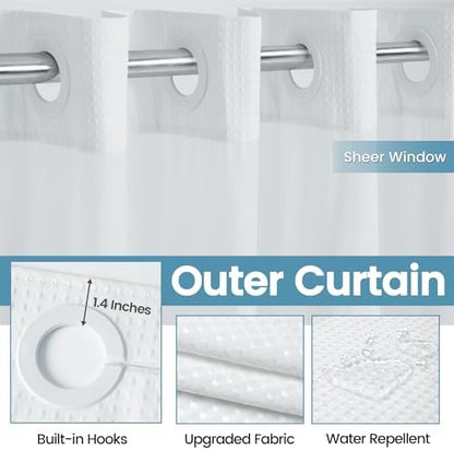 EUTXL Heavyweight No Hook Shower Curtain with Liner, White, 36x74