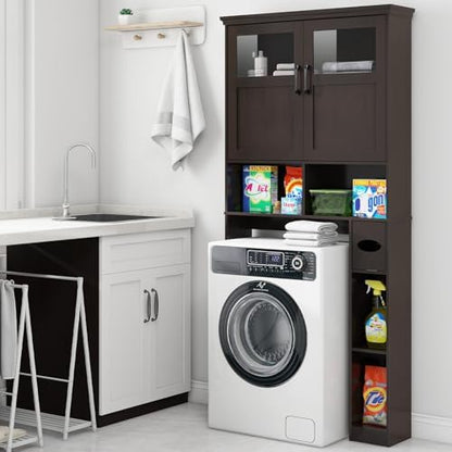 Vabches Over The Toilet Storage Cabinet with Doors & Paper Holder, Espresso