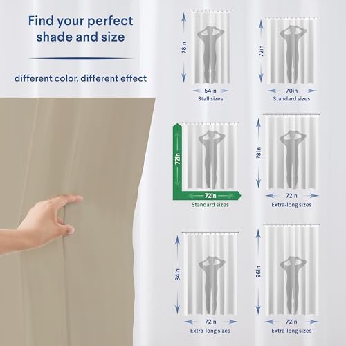 Clorox Shower Curtain Liner, Premium Colored Medium-Weight Durable Waterproof 6g PEVA for Bathroom with Weighted Magnets, Standard Size 72" x 72", Tan