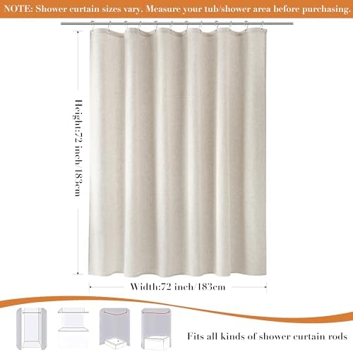 Nanspring Linen Shower Curtain for Bathroom 72x72 Inch 1 Panel Cream Beige